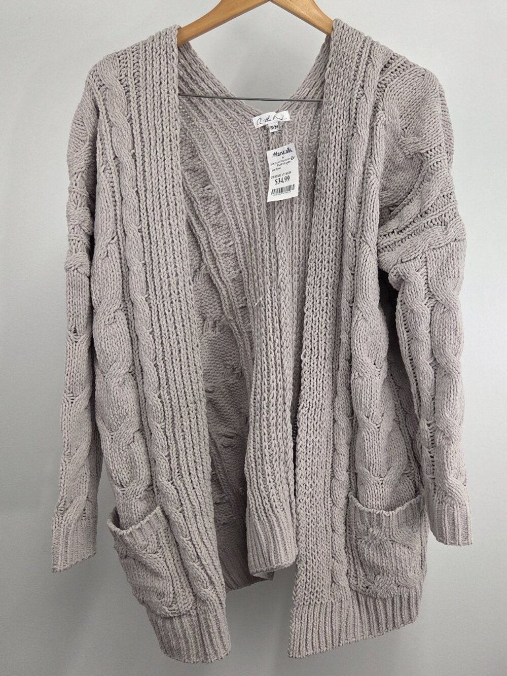 On The Road Cardigan Sweater Women’s S/M Gray Cable Knit Longline Open Front NWT